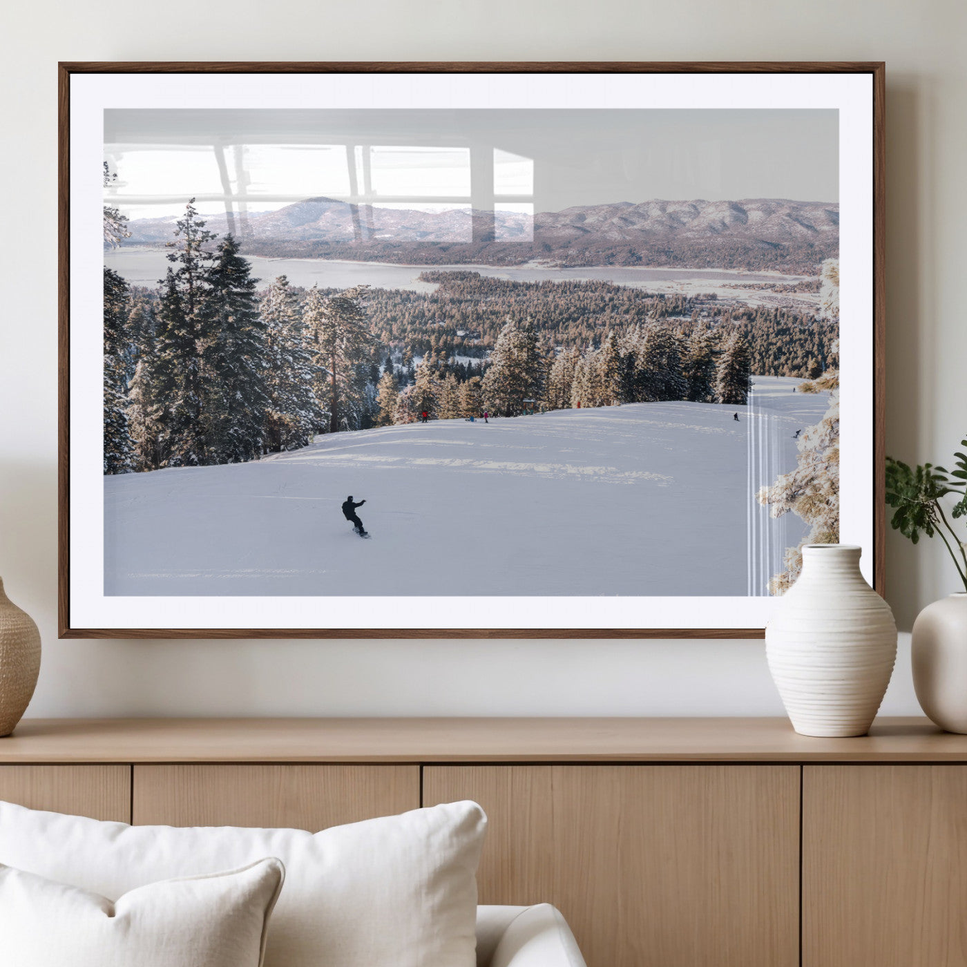 79857868-MGV-CV-36X24-Snowy Mountain Wall Art Canvas Print, Framed Ski Slope Art Picture Print, Winter Forest Perfect Modern Rustic Decor Artwork