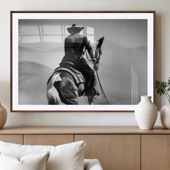83102464-MGV-CV-36X24-Western Cowboy Wall Art Canvas Print, Framed Monochrome Horse Art Picture Print, Western Equestrian Perfect Rustic Western Decor