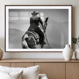 83102464-MGV-CV-36X24-Western Cowboy Wall Art Canvas Print, Framed Monochrome Horse Art Picture Print, Western Equestrian Perfect Rustic Western Decor