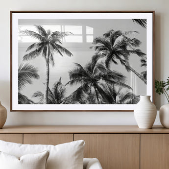 46641801-MGV-CV-36X24-Palm Tree Wall Art Canvas Print, Framed Black White Tropics Art Picture Print, Monochrome Palms Perfect Modern Tropical Minimalist