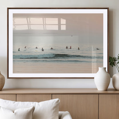 98888919-MGV-CV-36X24-Pastel Ocean Wall Art Canvas Print, Framed Soft Sunset Swimming Art Picture Print, Calm Sea Horizon Perfect Soft Coastal