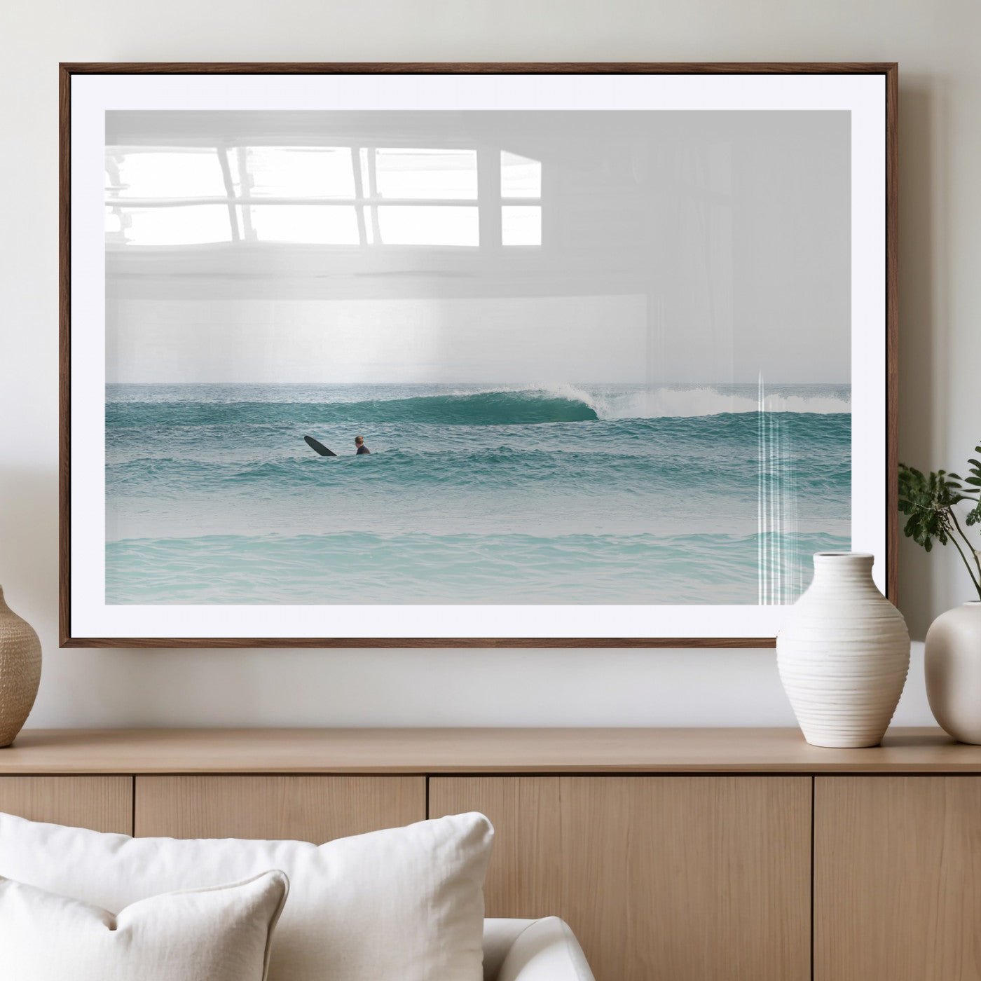 56345117-MGV-CV-36X24-Minimalist Surfing Wall Art Canvas Print, Framed Ocean Waves Art Picture Print, Soft Ocean Perfect Minimalist Coastal Decor
