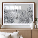 44705668-MGV-CV-36X24-Winter Forest Wall Art Canvas Print, Framed Snowy Forest Art Picture Print, Ski Lift Perfect Scandinavian Decor Artwork