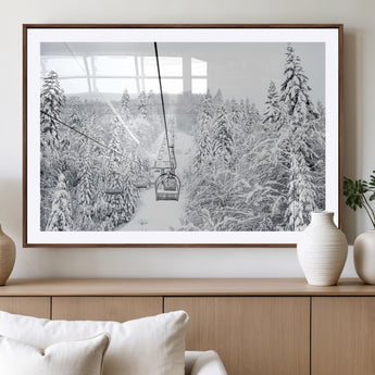 44705668-MGV-CV-36X24-Winter Forest Wall Art Canvas Print, Framed Snowy Forest Art Picture Print, Ski Lift Perfect Scandinavian Decor Artwork