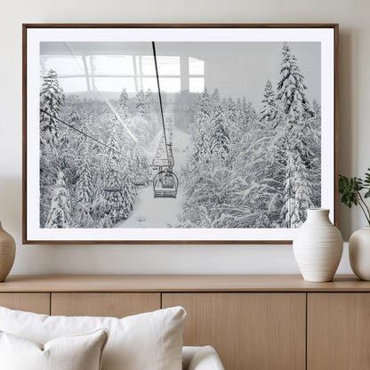 44705668-MGV-CV-36X24-Winter Forest Wall Art Canvas Print, Framed Snowy Forest Art Picture Print, Ski Lift Perfect Scandinavian Decor Artwork