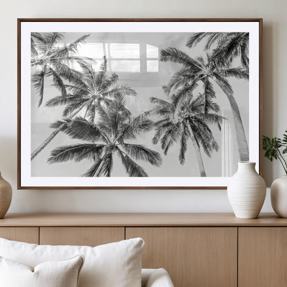 62113786-MGV-CV-36X24-Black White Palm Wall Art Canvas Print, Framed Monochrome Tropics Art Picture Print, Minimalist Beach Perfect Coastal Minimalist