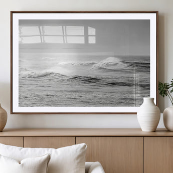 98634812-MGV-CV-36X24-Black and White Ocean Waves Wall Art – Minimalist Sea Canvas Print, Coastal Photography Decor for Living Room, Bedroom or Office