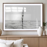 98446901-MGV-CV-36X24-Monochrome Surf Wall Art Canvas Print, Framed Minimalist Surfer Art Picture Print, Surfboard Silhouette Perfect Coastal Minimalist
