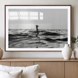 69541918-MGV-CV-36X24-Black White Ocean Wall Art Canvas Print, Framed Moody Seascape Art Picture Print, Surfer Sign Perfect Moody Minimalist Decor