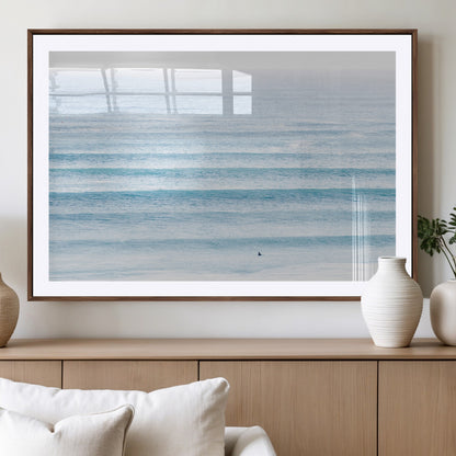 77145995-MGV-CV-36X24-Ocean Simplicity Wall Art Canvas Print, Framed Surfer on Water Art Picture Print, Light Blue Perfect Coastal Minimalist Decor