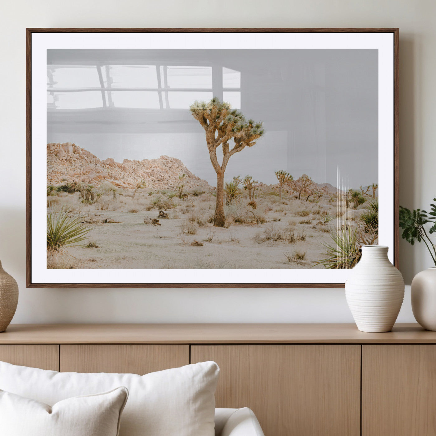 67109959-MGV-CV-36X24-Joshua Tree Wall Art Canvas Print, Framed Neutral Desert Art Picture Print, Earthy Landscape Perfect Neutral Boho Decor Artwork