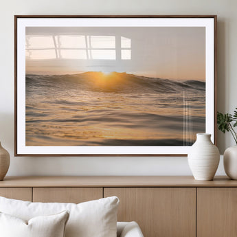 16973771-MGV-CV-36X24-Calm Water Wall Art Canvas Print, Framed Sunset Waves Art Picture Print, Coastal Warmth Perfect Warm Minimalist Decor Artwork