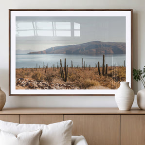 45193515-MGV-CV-36X24-Desert Cactus Wall Art Canvas Print, Framed Baja Coastline Art Picture Print, Coastal Desert Perfect Southwestern Minimalist Decor