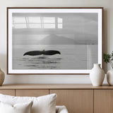 30524220-MGV-CV-36X24-Whale Tail Wall Art Canvas Print, Framed Black White Ocean Art Picture Print, Calm Marine Perfect Minimalist Coastal Decor Artwork