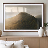 42338636-MGV-CV-36X24-Golden Mountain Wall Art Canvas Print, Framed Misty Summit Art Picture Print, Rugged Landscape Perfect Moody Wilderness Decor