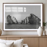 18810731-MGV-CV-36X24-Rugged Coastline Wall Art Canvas Print, Framed Ocean Cliffs Art Picture Print, Monochrome Seascape Perfect Coastal Minimalist