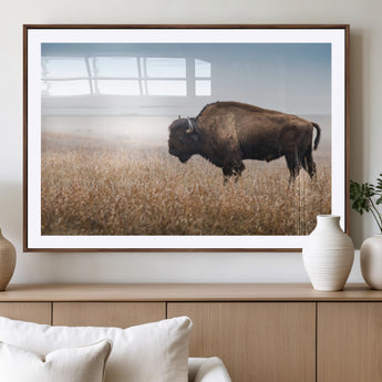 99620201-MGV-CV-36X24-Wild Bison Wall Art Canvas Print, Framed Bison in Prairie Art Picture Print, Rustic Western Perfect Rustic Western Decor Artwork