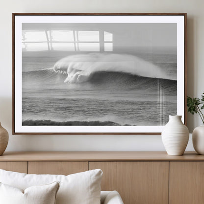 42544082-MGV-CV-36X24-Monochrome Seascape Wall Art Canvas Print, Framed Surf Wave Art Picture Print, Minimalist Ocean Perfect Moody Coastal Decor