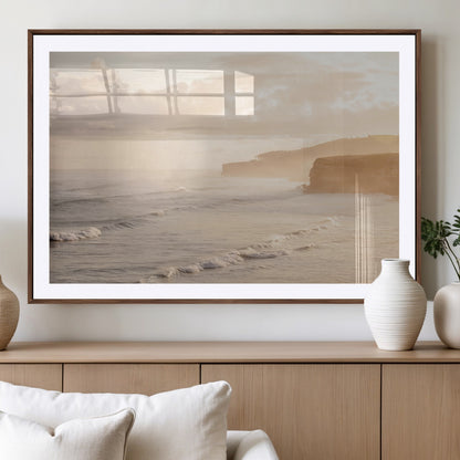 57669769-MGV-CV-36X24-Misty Coastal Wall Art Canvas Print, Framed Golden Sunset Art Picture Print, Serene Shoreline Perfect Tranquil Coastal Decor
