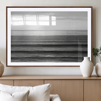 47305203-MGV-CV-36X24-Monochrome Ocean Wall Art Canvas Print, Framed Moody Ocean Art Picture Print, Calm Ocean Perfect Minimalist Coastal Decor Artwork