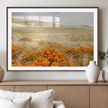 28972262-MGV-CV-36X24-Golden Wildflowers Wall Art Canvas Print, Framed Hills Bloom Art Picture Print, Poppy Meadow Perfect Rustic Nature Decor Artwork