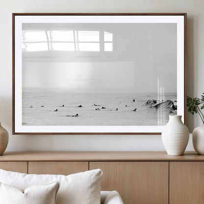 38441169-MGV-CV-36X24-Monochrome Swimming Wall Art Canvas Print, Framed Ocean Horizon Art Picture Print, Moody Coastal Perfect Minimalist Coastal Decor