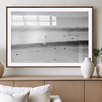54291445-MGV-CV-36X24-Black White Ocean Wall Art Canvas Print, Framed Coastal Sport Art Picture Print, Ocean Culture Perfect Minimalist Coastal Decor