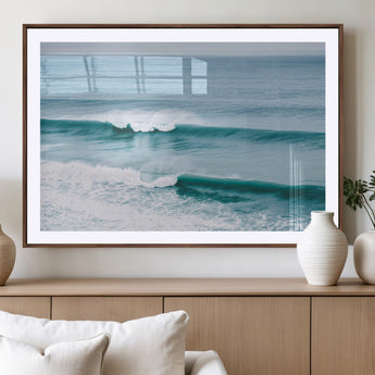 73692470-MGC-FP-36x24_Walnut-Ocean Swell Wall Art Canvas Print, Framed Surf Waves Art Picture Print, Blue Water Perfect Coastal Dynamic Decor Artwork