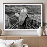 32353707-MGV-CV-36X24-Black White Surfing Wall Art Canvas Print, Framed Coastal Surfing Art Picture Print, Wave Riders Perfect Coastal Adventure Decor