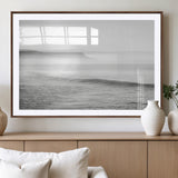 60635783-MGV-CV-36X24-Black White Seascape Wall Art Canvas Print, Framed Ocean Waves Art Picture Print, Misty Coastal Perfect Minimalist Coastal Decor