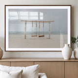 68327283-MGV-CV-36X24-Beach Swing Wall Art Canvas Print, Framed Quiet Beach Art Picture Print, Calm Shoreline Perfect Bohemian Coastal Decor Artwork