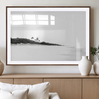 29611516-MGV-CV-36X24-Black White Beach Wall Art Canvas Print, Framed Palm Trees Art Picture Print, Monochrome Tropical Perfect Minimalist Coastal Decor