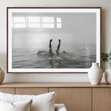 26667396-MGV-CV-36X24-Black White Ocean Wall Art Canvas Print, Framed Monochrome Water Art Picture Print, Diving into Water Perfect Minimalist Aquatic