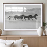 69934913-MGV-CV-36X24-Wild Horses Running Wall Art Canvas Print, Framed Black White Mustangs Art Picture Print, Rustic Western Perfect Rustic Western