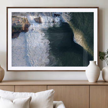 37405684-MGV-CV-36X24-Nazaré Coast Wall Art Canvas Print, Framed Aerial Ocean Art Picture Print, Coastal Fortress Perfect Dramatic Coastal Decor Artwork