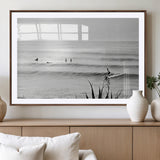33821421-MGV-CV-36X24-Surfer Silhouette Wall Art Canvas Print, Framed Calm Ocean Art Picture Print, Monochrome Surf Perfect Minimalist Coastal Decor