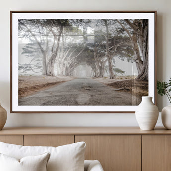 87090469-MGV-CV-36X24-Cypress Tunnel Wall Art Canvas Print, Framed Misty Road Art Picture Print, Foggy Trees Perfect Rustic Woodland Decor Artwork