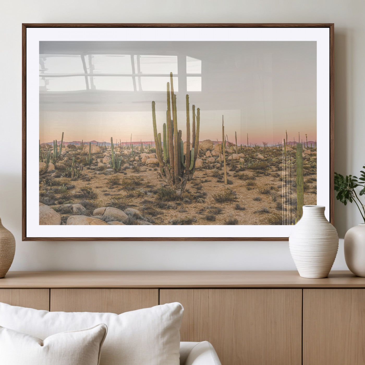 76234974-MGV-CV-36X24-Desert Cactus Wall Art Canvas Print, Framed Baja Desert Art Picture Print, Pastel Desert Perfect Southwestern Boho Decor Artwork