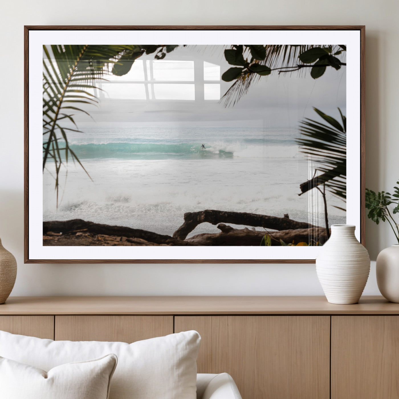 50382104-MGV-CV-36X24-Tropical Surf Wall Art Canvas Print, Framed Palm Tree View Art Picture Print, Beach House Art Perfect Boho Coastal Decor Artwork