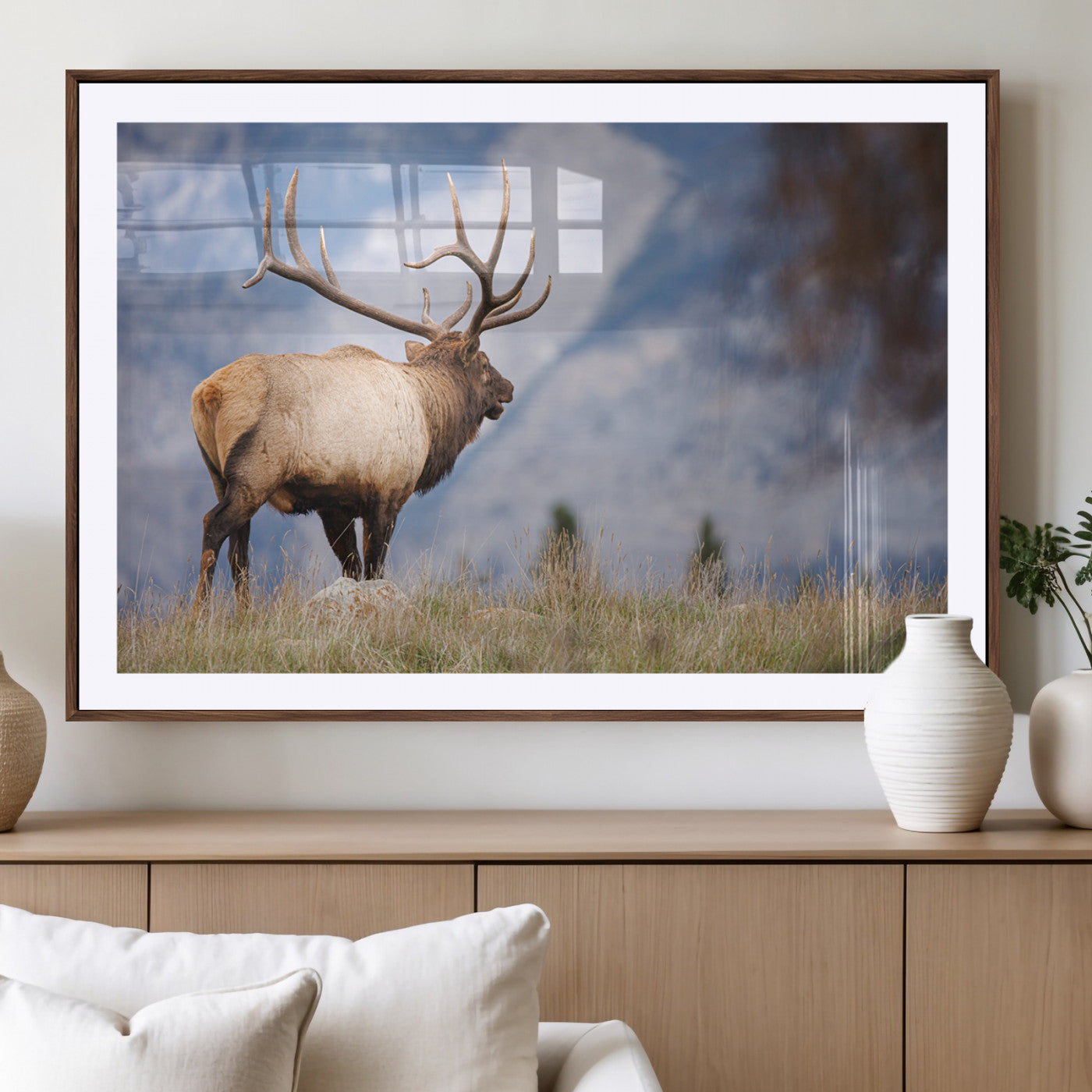 26365841-MGV-CV-36X24-Mountain Elk Art Wall Art Canvas Print, Framed Rustic Wildlife Print Art Picture Print, Lodge Style Decor Perfect Rustic Lodge