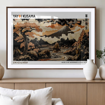 96372548-MGV-CV-36X24-Japanese Landscape Wall Art Print – Mt. Fuji Poster with Bonsai Tree & River, Ukiyo-e Inspired Modern Japanese Artwork, Autumn