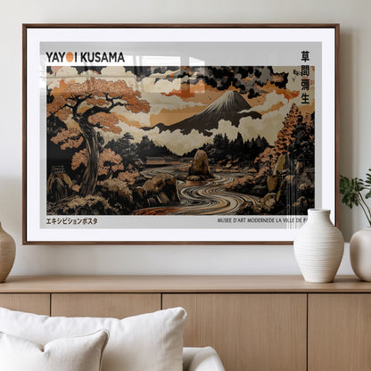 96372548-MGV-CV-36X24-Japanese Landscape Wall Art Print – Mt. Fuji Poster with Bonsai Tree & River, Ukiyo-e Inspired Modern Japanese Artwork, Autumn