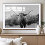 97280319-MGV-CV-36X24-Longhorn Photography Wall Art Canvas Print, Framed Western Cow Decor Art Picture Print, Texas Ranch Style Perfect Rustic Farmhouse