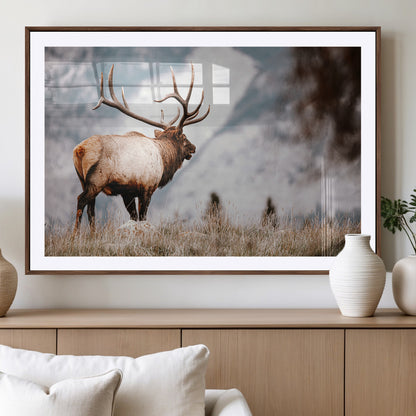70489411-MGV-CV-36X24-Elk Photography Wall Art Canvas Print, Framed Mountain Wildlife Art Picture Print, Rustic Nature Decor Perfect Rustic Lodge Decor