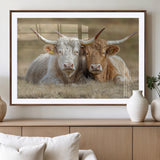 53388593-MGV-CV-36X24-Cow Photography Wall Art Canvas Print, Framed Rustic Animal Decor Art Picture Print, Texas Cow Pair Perfect Western Farmhouse