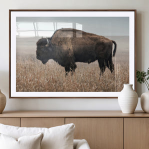 34451925-MGV-CV-36X24-Rustic Bison Decor Wall Art Canvas Print, Framed Buffalo Home Accent Art Picture Print, Prairie Wildlife Scene Perfect Western