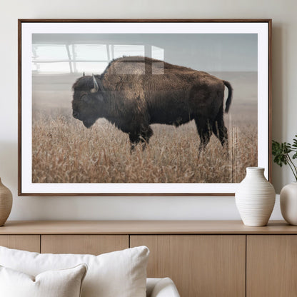 34451925-MGV-CV-36X24-Rustic Bison Decor Wall Art Canvas Print, Framed Buffalo Home Accent Art Picture Print, Prairie Wildlife Scene Perfect Western