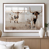 39672786-MGV-CV-36X24-Rustic Cow Scene Wall Art Canvas Print, Framed Farmhouse Style Cattle Art Picture Print, Prairie Animal Duo Perfect Rustic Western