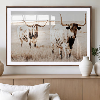 39672786-MGV-CV-36X24-Rustic Cow Scene Wall Art Canvas Print, Framed Farmhouse Style Cattle Art Picture Print, Prairie Animal Duo Perfect Rustic Western