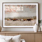 43704663-MGV-CV-36X24-Country Cow Herd Wall Art Canvas Print, Framed Farmhouse Cattle Scene Art Picture Print, Rustic Ranch Decor Perfect Rustic